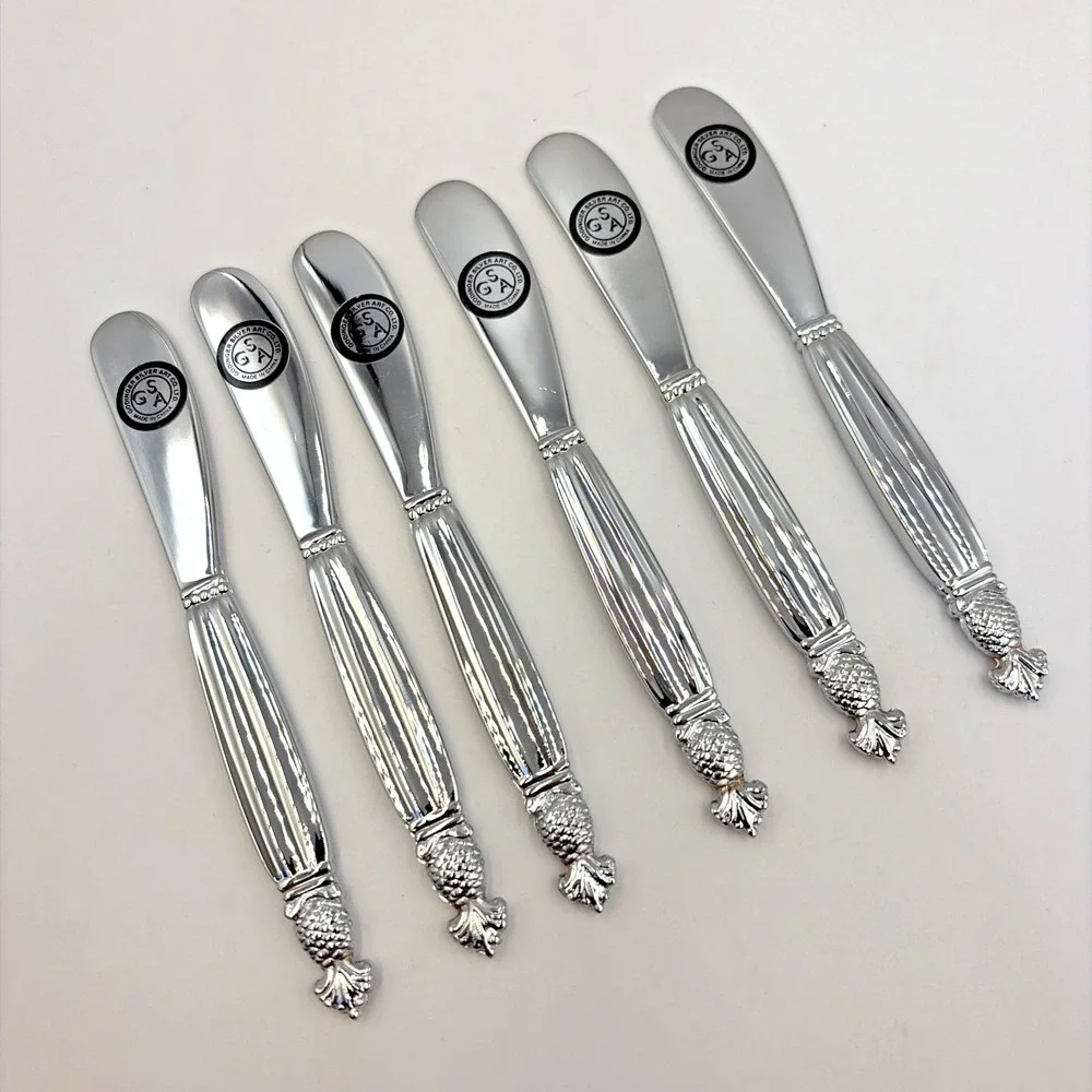 Godinger‎ Pineapple Silverplate Set of 6 Pate Spreaders Butter Cheese